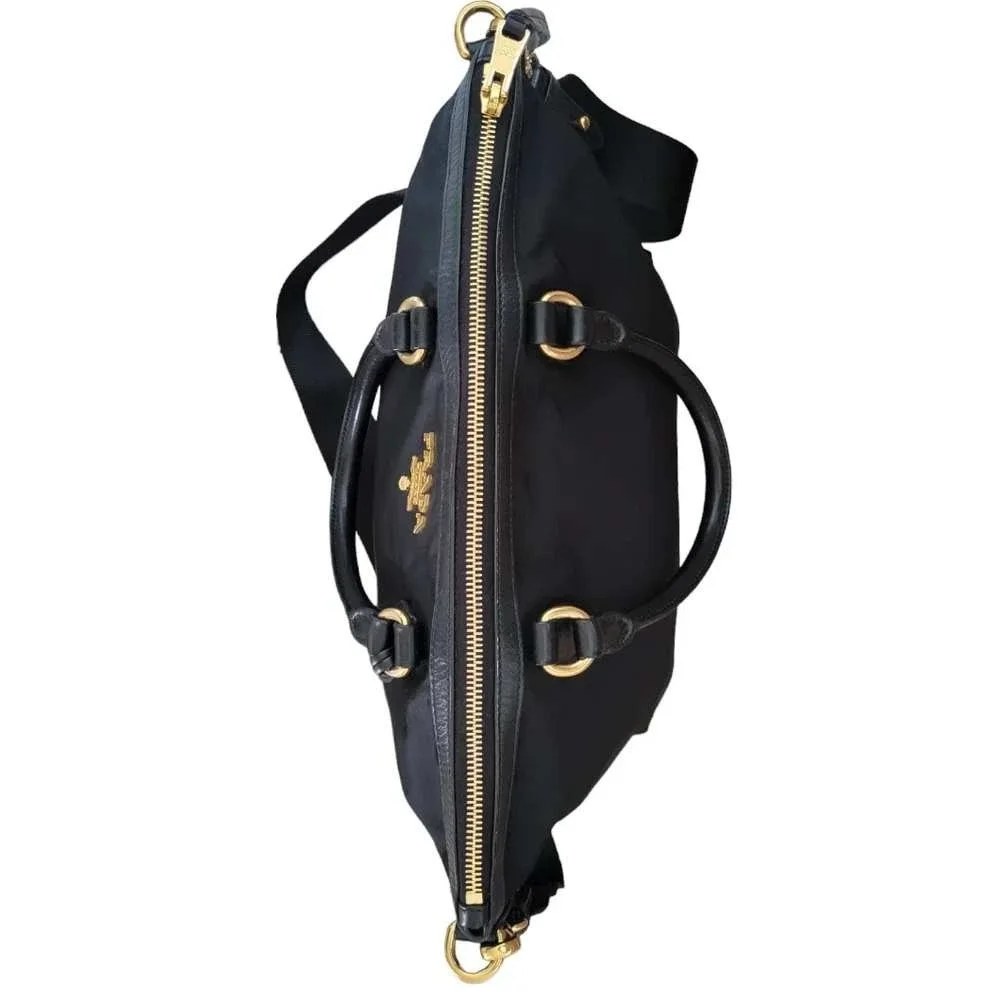 Prada Tessuto Nylon Satchel Bag Black Gold Hardware Crossbody Tote